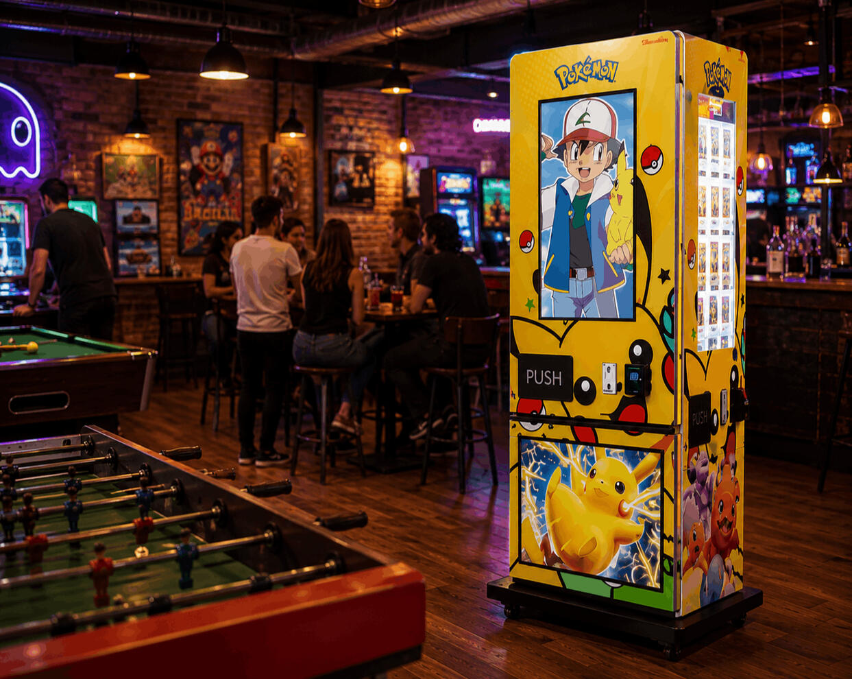 Distributeur automatique de cartes à collectionner dans un bar