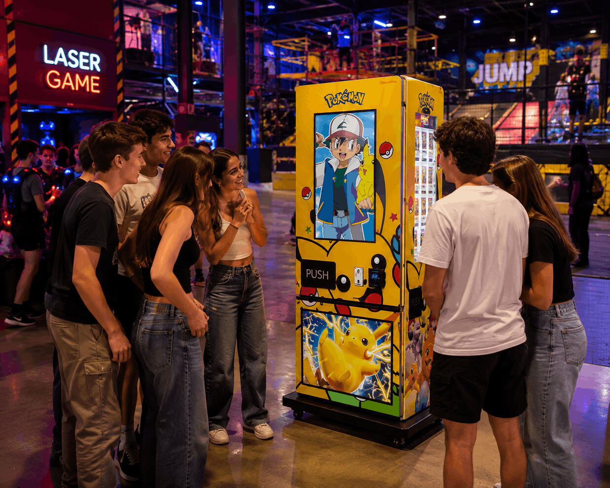 Distributeur automatique de cartes à collectionner dans une salle d'arcade